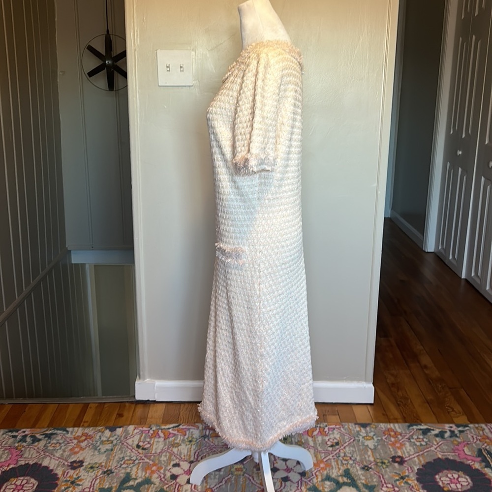 St.John Tweed Sheath Dress Pink  French Rose Combo With Silver Metallic Size 10 - Picture 8 of 16